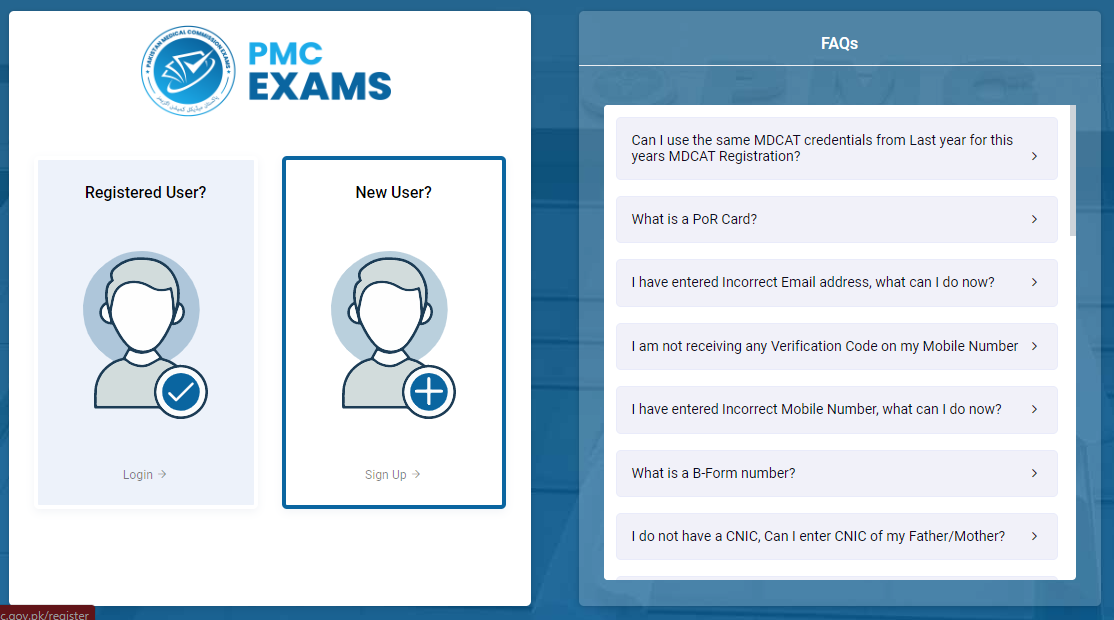 MDCAT Registration