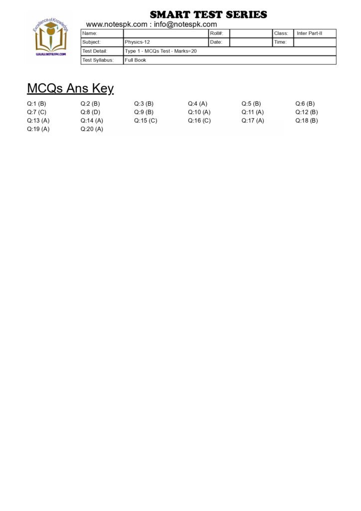 12th Physics Solved MCQ'S Full Book