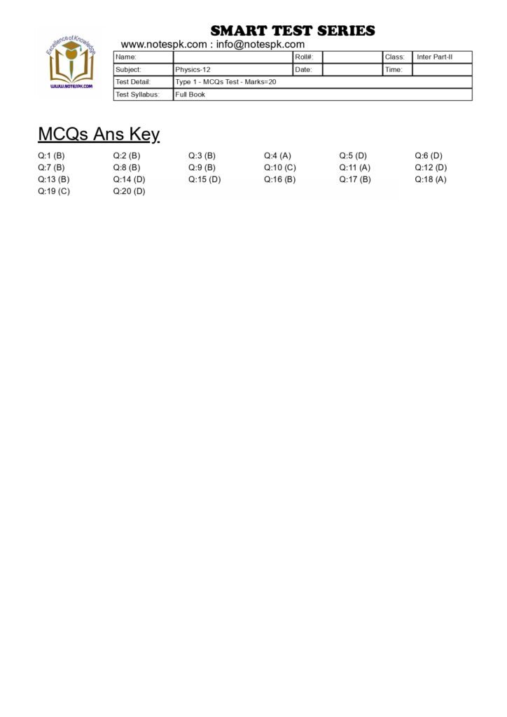 12th Physics Solved MCQ'S Full Book